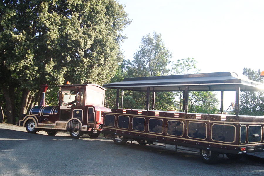 28-sits halvsluten vagn klassiskt stort spårlöst sightseeingtåg