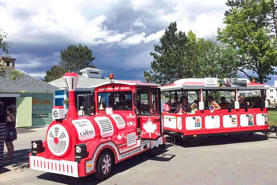 20-sits halvsluten vagn klassiskt stort spårlöst sightseeingtåg